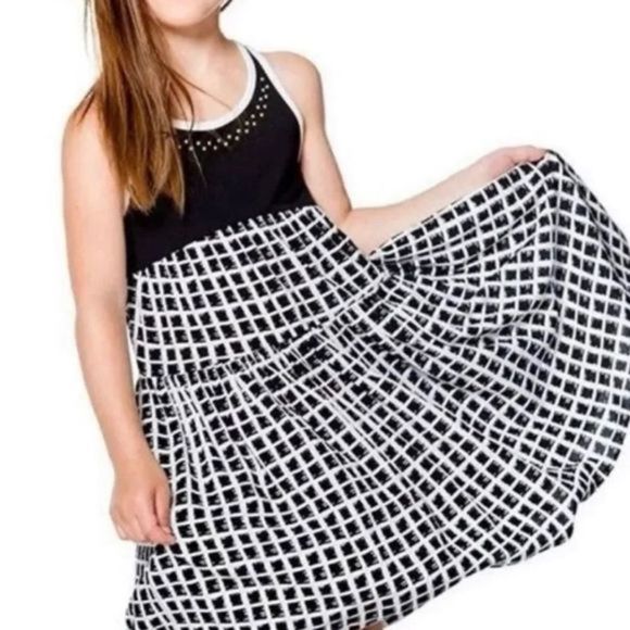 𝅺deux Par Deux Girls White & Black Tank Checkered Fit & Flare Tank Dress Sz 8‎ - Picture 1 of 7